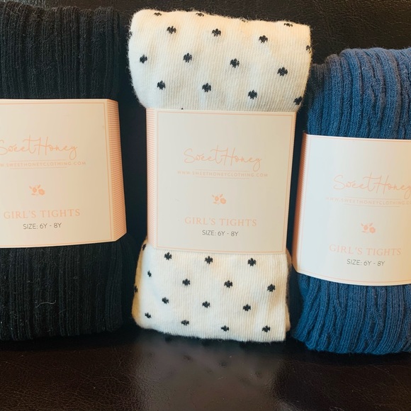 Bundle of 3 SweetHoney tights-black, navy & white with black dots-ages 6-8-NWT! - Picture 3 of 3